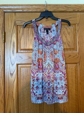 INC International Concepts Beaded Paisley Tank Top in Pink and Orange